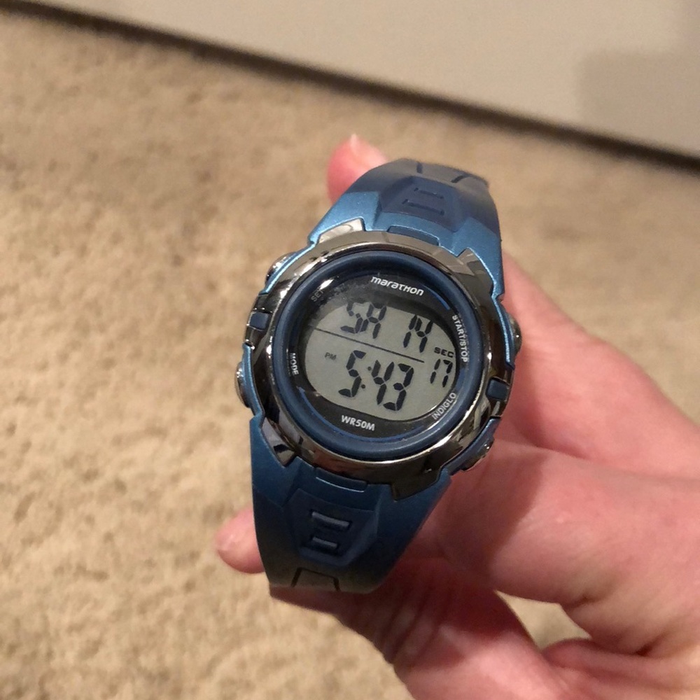 Blue on blue Marathon running watch